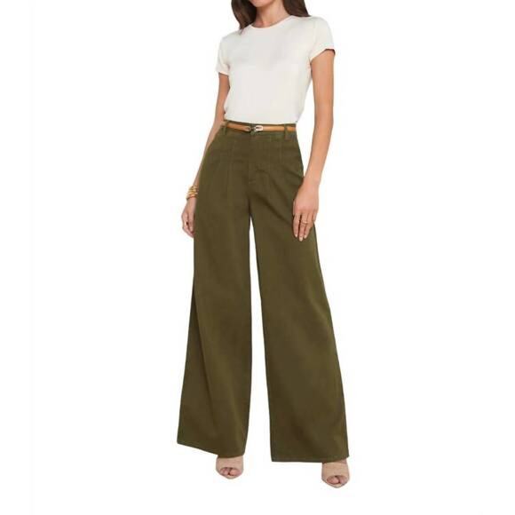 L'Agence Jayce High Rise Pleated Chino Wide Leg Pants Green 29 / 8 - Picture 1 of 11